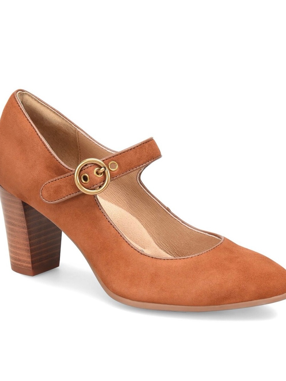 Sofft Petra Suede Mary Jane Block Heel with Gold Buckle